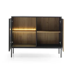Credenza 104x83h cm  moderna soggiorno nero rovere antico cannettato Bali