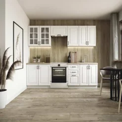 Cucina 240cm completa moderna shabby componibile bianco frassinato rovere Oxford