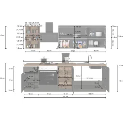 Cucina 255cm componibile lineare moderna antracite grigio pietra Gourmet Prestige