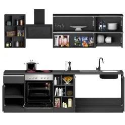 Cucina 255cm componibile lineare moderna antracite grigio pietra Gourmet Prestige