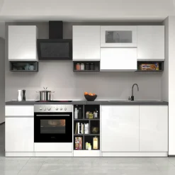 Cucina 255cm componibile lineare moderna bianco grigio pietra Gourmet Pure