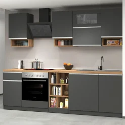 Cucina 255cm componibile lineare moderna antracite rovere Gourmet Pure
