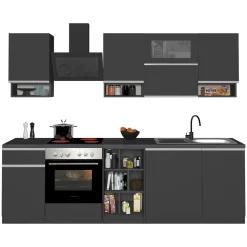 Cucina 255cm componibile lineare moderna antracite grigio pietra Gourmet Pure