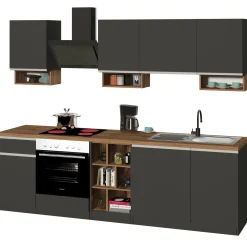 Cucina 255cm componibile lineare moderna antracite rovere Gourmet Elegance