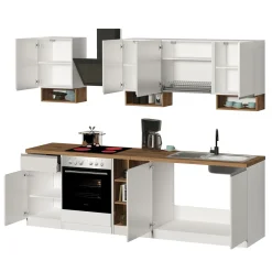 Cucina 255cm componibile lineare moderna bianco rovere Gourmet Elegance