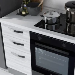Cucina 255cm reversibile moderna lineare bianco frassinato grigio Cookery