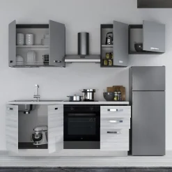 Cucina 255cm reversibile moderna lineare bianco frassinato grigio Cookery