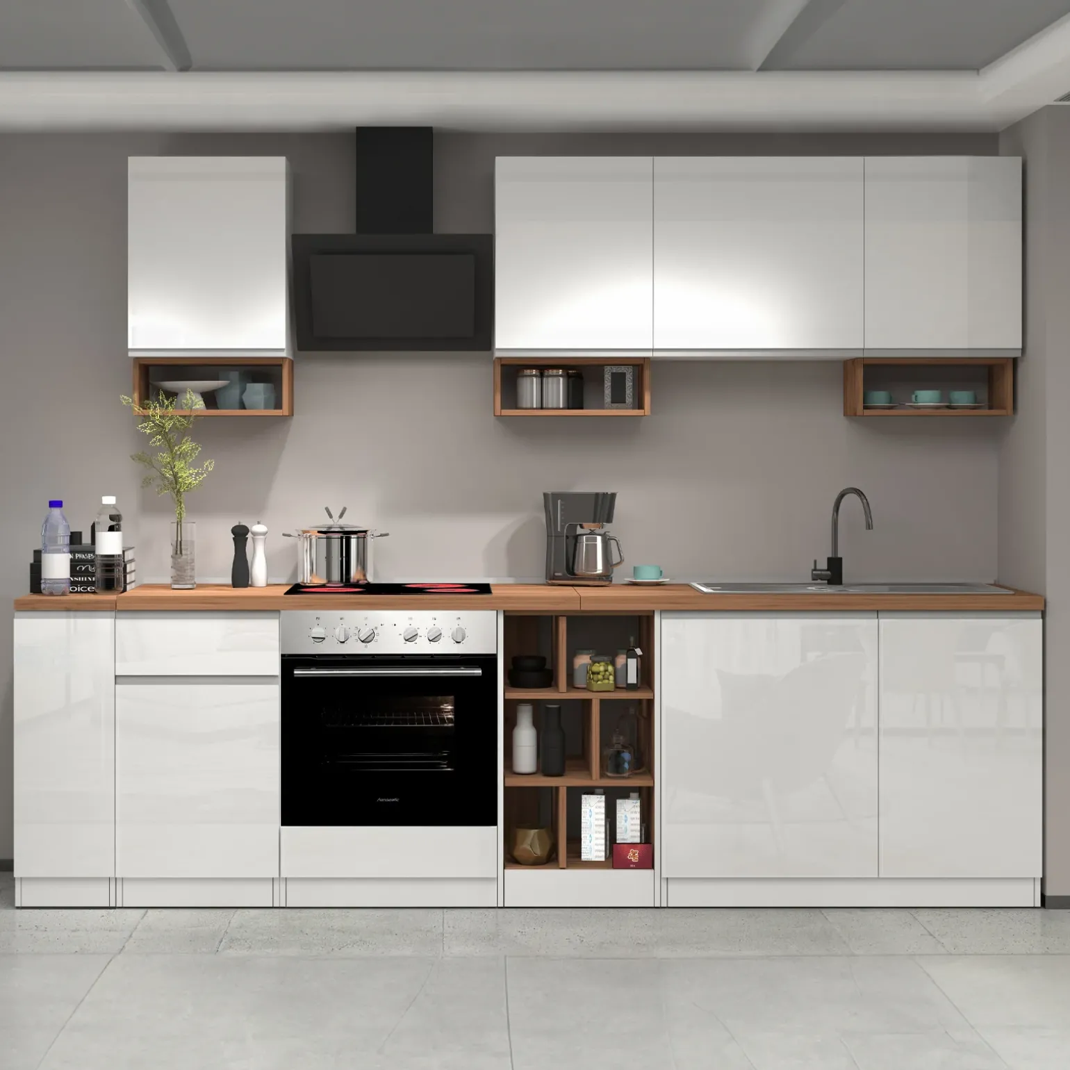 Dispensa cucina bassa 30x85h cm scorrevole bianco rovere Gourmet