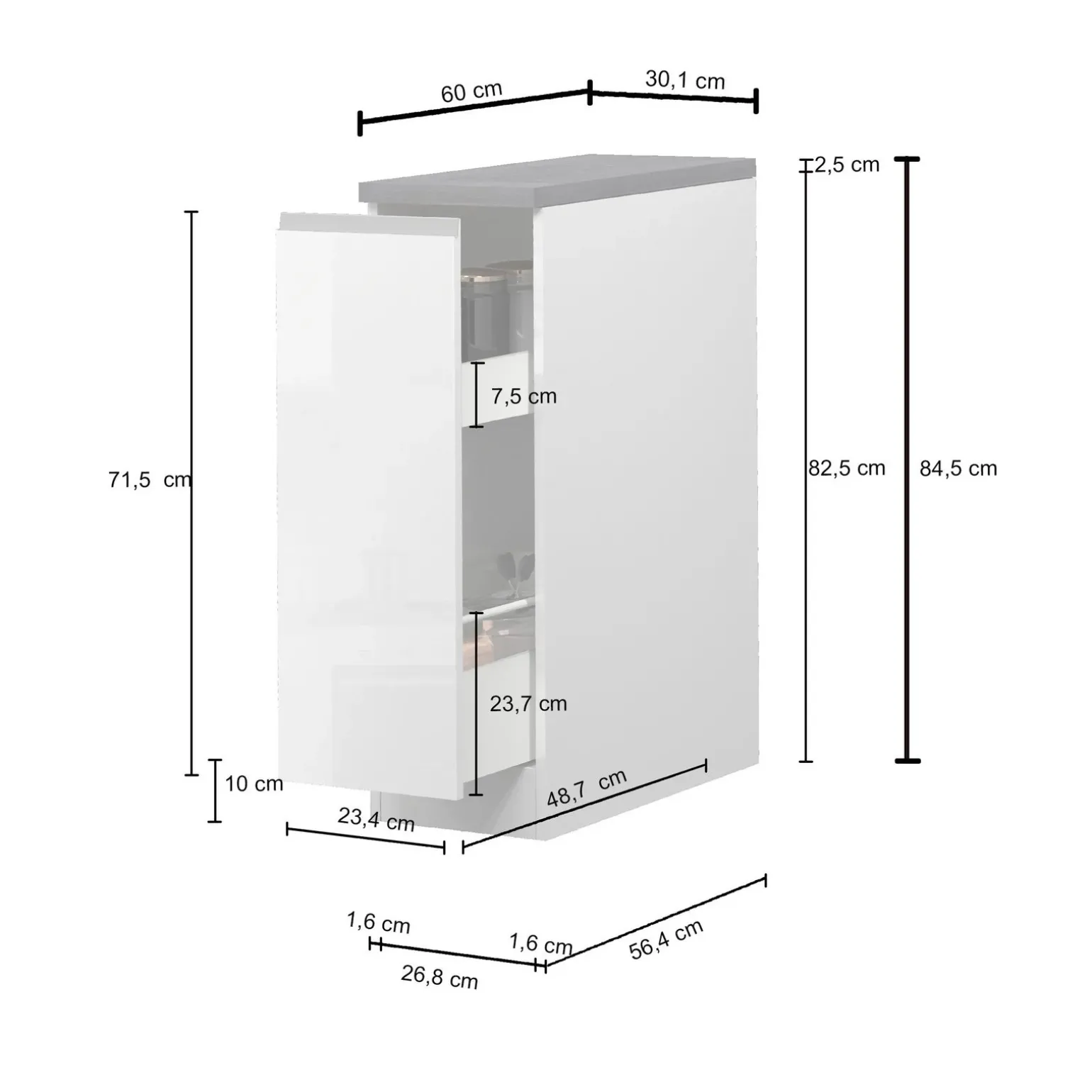 Dispensa cucina bassa 30x85h cm scorrevole bianco rovere Gourmet