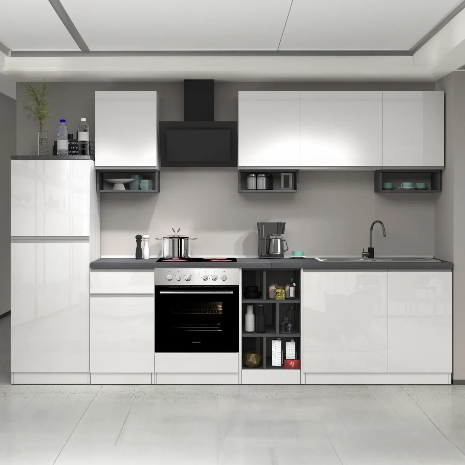 Dispensa cucina 60x165h cm 4 ripiani bianco grigio pietra Gourmet