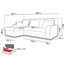 Divano angolare letto 238x147cm 3 posti velluto a coste grigio Flow