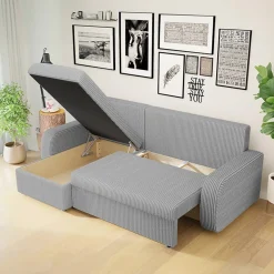 Divano angolare letto 238x147cm 3 posti velluto a coste grigio Flow