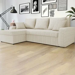 Divano angolare letto 238x147cm 3 posti velluto a coste beige Flow