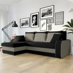 Divano angolare letto 238x147cm 3 posti grigio nero Flow