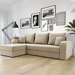 Divano angolare letto 237x139cm 3 posti matrimoniale angolare beige Flow