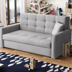 Divano letto 3 posti 153cm imbottito in tessuto grigio Isidore