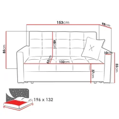 Divano letto 3 posti 153cm imbottito in tessuto grigio Isidore