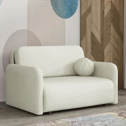 Divano letto 2 posti  130x103 cm con contenitore e cuscino tessuto bouclé beige chiaro Reposa