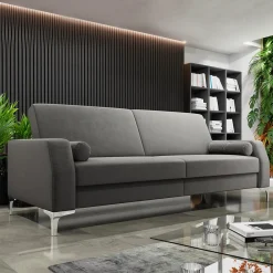 Divano letto 3 posti 225x87cm con box contenitore tessuto grigio Coty