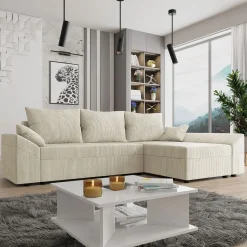 Divano letto 3 posti 240x145cm matrimoniale angolare velluto a coste beige Appia