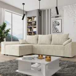 Divano letto 3 posti 240x145cm matrimoniale angolare velluto a coste beige Appia