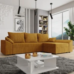 Divano letto 3 posti 240x145cm matrimoniale angolare velluto a coste senape ocra Appia