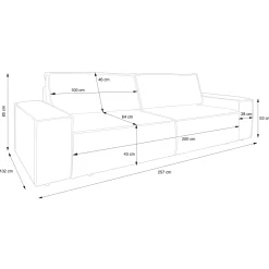 Divano letto 3 posti 257x106cm velluto a coste blu Snuggle