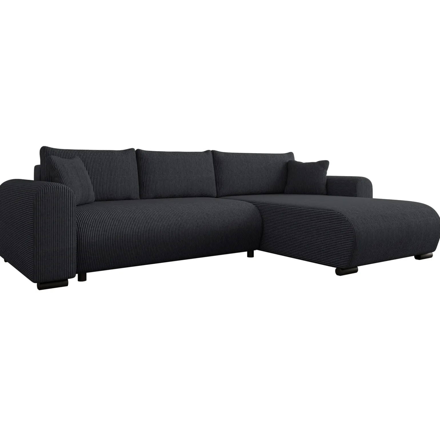 Divano letto angolare 4 posti 285x188cm con contenitore tessuto velluto a coste nero Soft