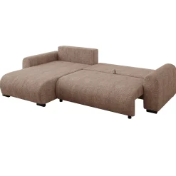 Divano letto angolare 4 posti 285x188cm con contenitore tessuto bouclé marrone chiaro Soft
