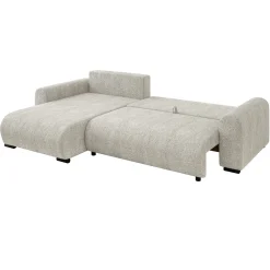 Divano letto angolare 4 posti 285x188cm con contenitore tessuto bouclé beige chiaro Soft