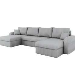 Divano letto angolare 5 posti 304cm con contenitore velluto a coste grigio Assunta
