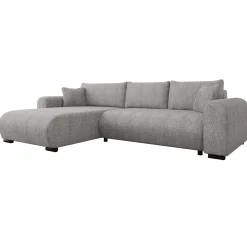 Divano letto angolare 4 posti 285x188cm con contenitore tessuto bouclé grigio chiaro Soft