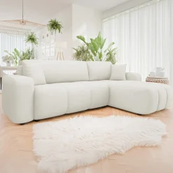 Divano letto angolare 3 posti 244x145cm con contenitore tessuto beige Orama