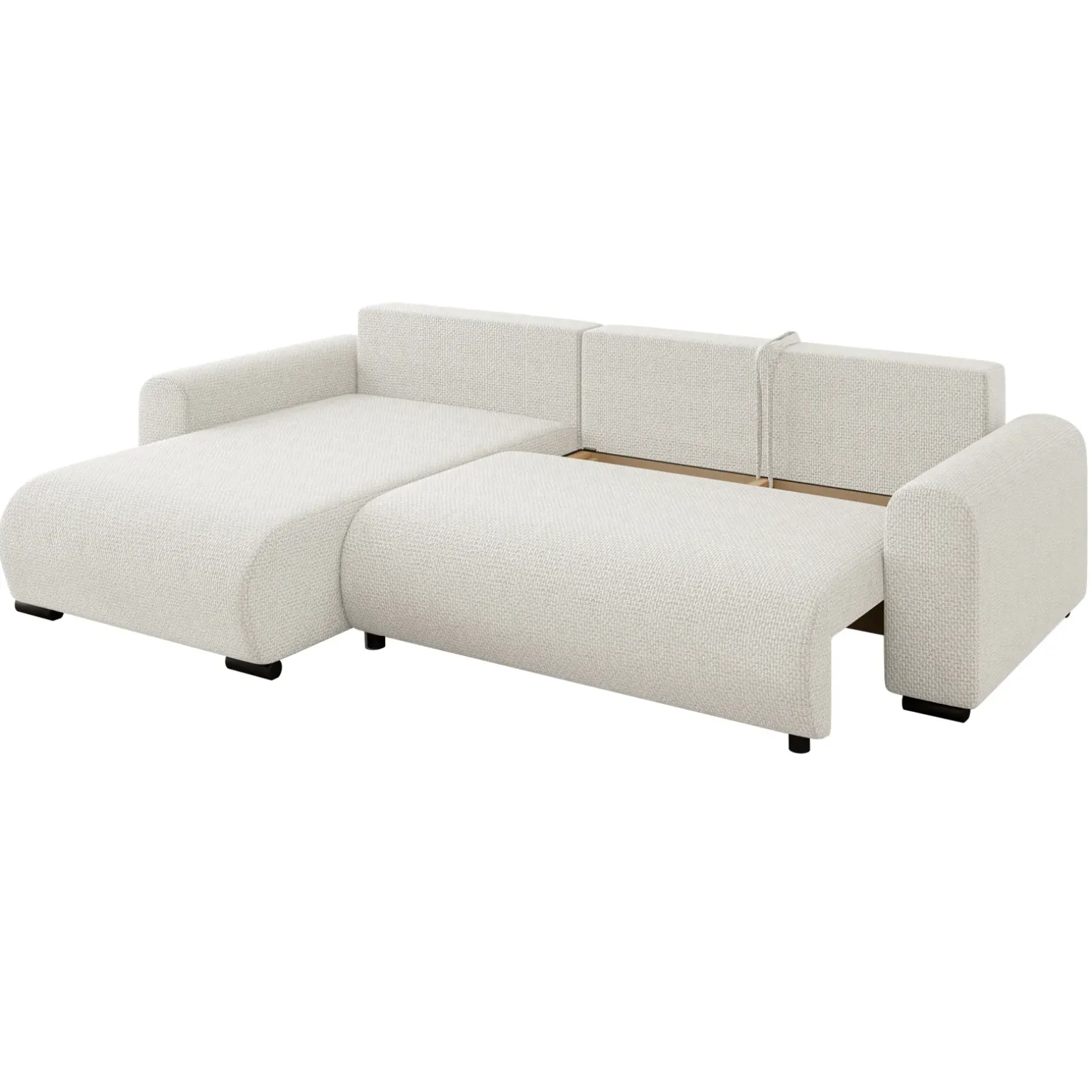 Divano letto angolare 4 posti 285x188cm con contenitore a trama spessa bianco Soft
