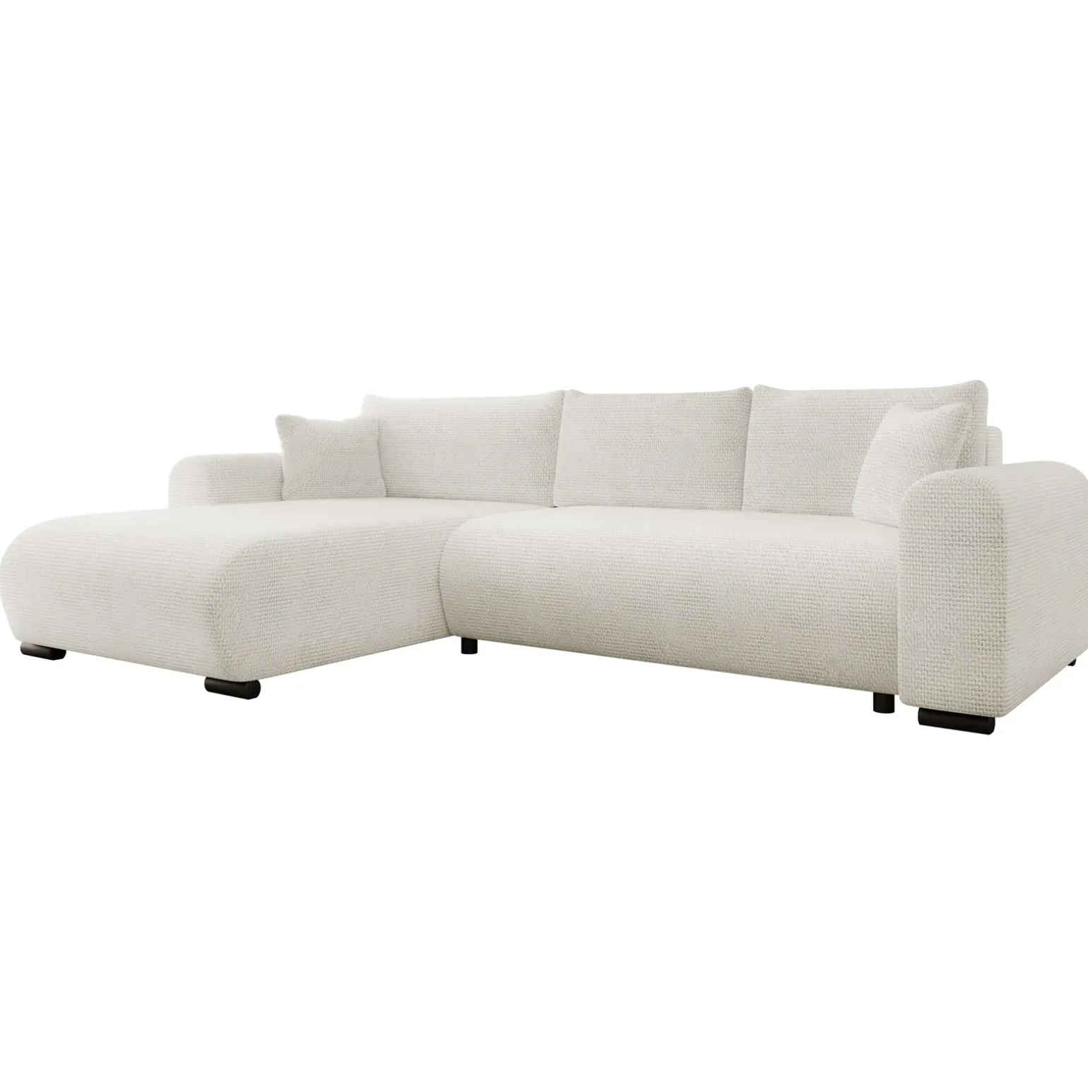 Divano letto angolare 4 posti 285x188cm con contenitore a trama spessa bianco Soft
