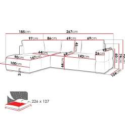 Divano letto angolare 3 posti 267x185cm box contenitore bianco perla Sottovoce