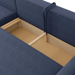 Divano letto angolare 4 posti 285x188cm con contenitore a trama spessa blu Soft