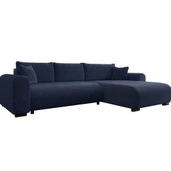 Divano letto angolare 4 posti 285x188cm con contenitore a trama spessa blu Soft