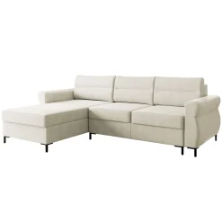Divano letto angolare 3 posti 258x170 cm con box contenitore imbottito beige chiaro nero Velissa