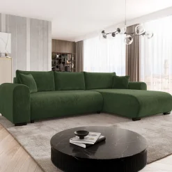 Divano letto angolare 4 posti 285x188cm con contenitore imbottito tessuto verde Soft