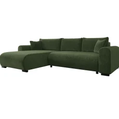 Divano letto angolare 4 posti 285x188cm con contenitore imbottito tessuto verde Soft