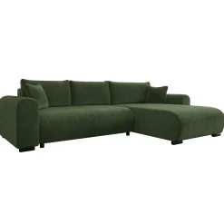Divano letto angolare 4 posti 285x188cm con contenitore imbottito tessuto verde Soft