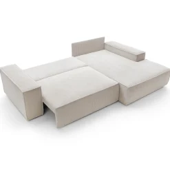 Divano letto angolare destro 3 posti 267x167cm velluto a coste beige Relaxion