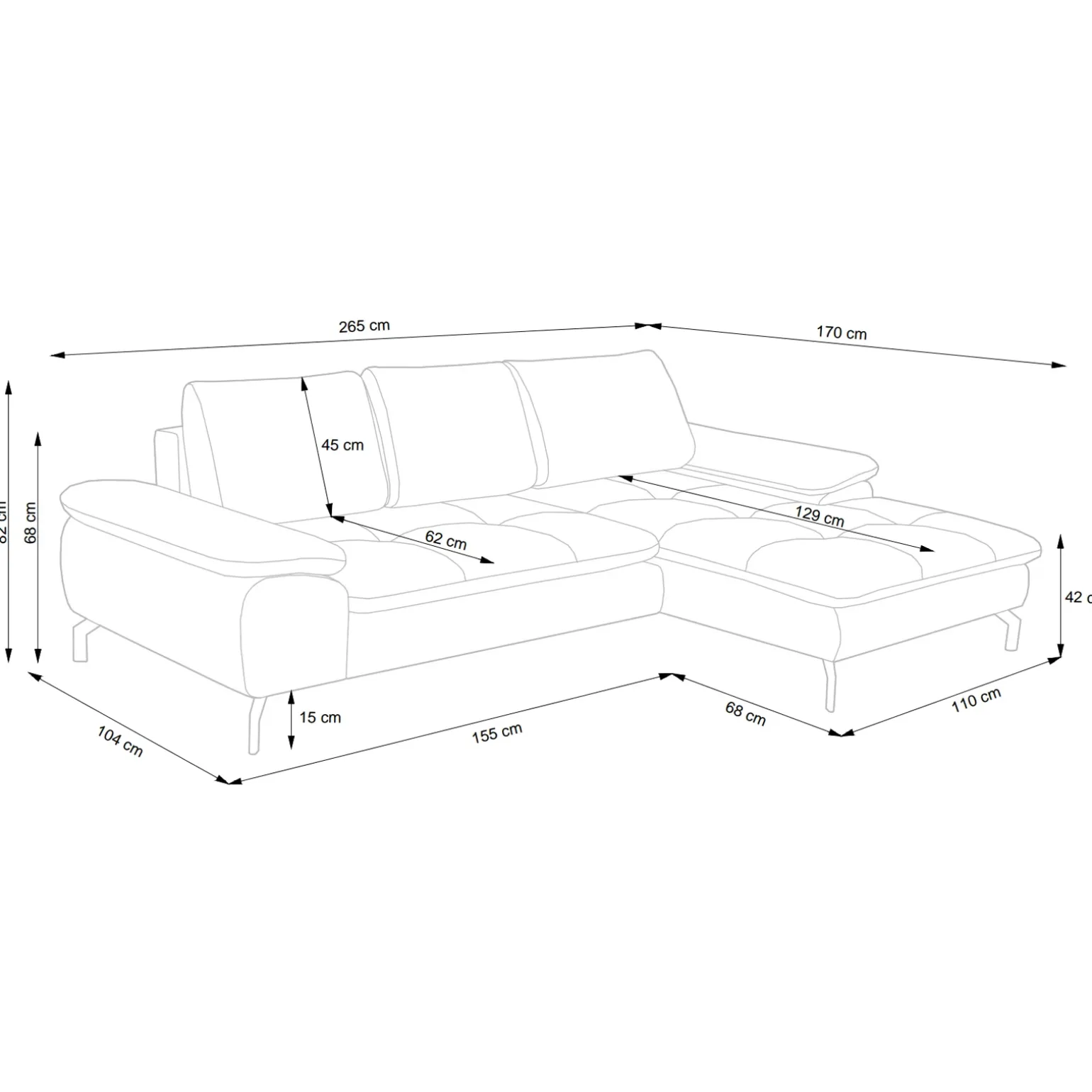 Divano letto angolare destra 3 posti 265x170cm tessuto beige Chillax