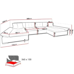 Divano letto angolare moderno design 360x160cm nero Carpiano