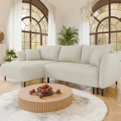 Divano letto angolare sinistro 3 posti 276x158cm tessuto beige Angle