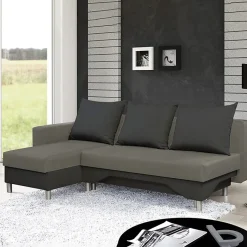 Divano letto angolare sinistra 3 posti 215cm grigio scuro e chiaro Aureliano