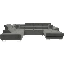 Divano letto angolare sinistra 5 posti 346x203cm con box contenitore velluto grigio Moirea