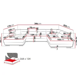 Divano letto angolare sinistra 5 posti 346x203cm con box contenitore beige Moirea