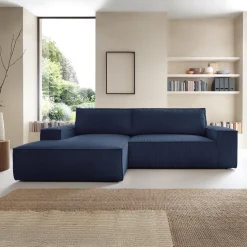 Divano letto angolare sinistra 3 posti 267x167cm velluto a coste blu Relaxion